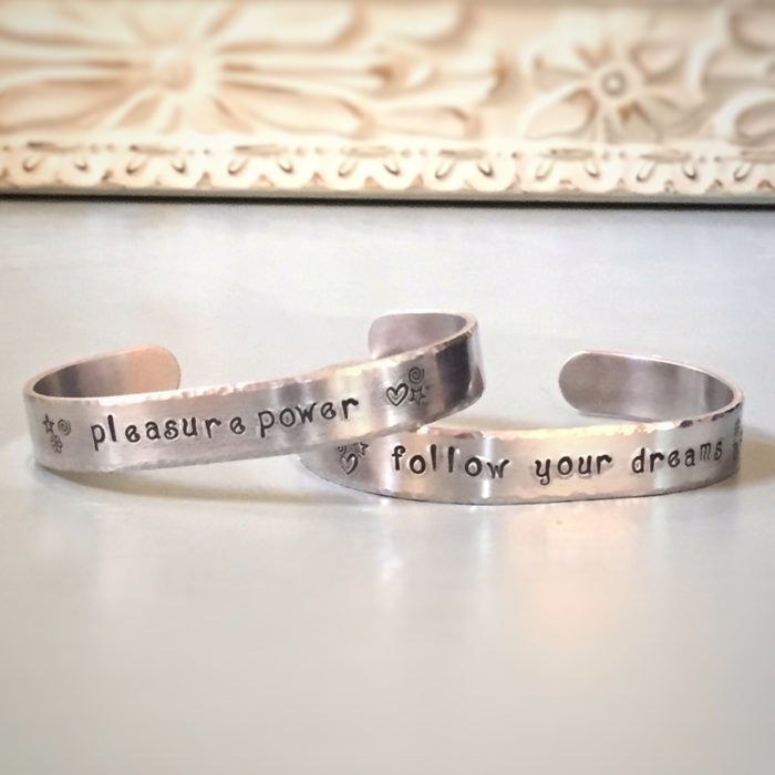 hand stamped bracelet cuff in aluminum with customized message