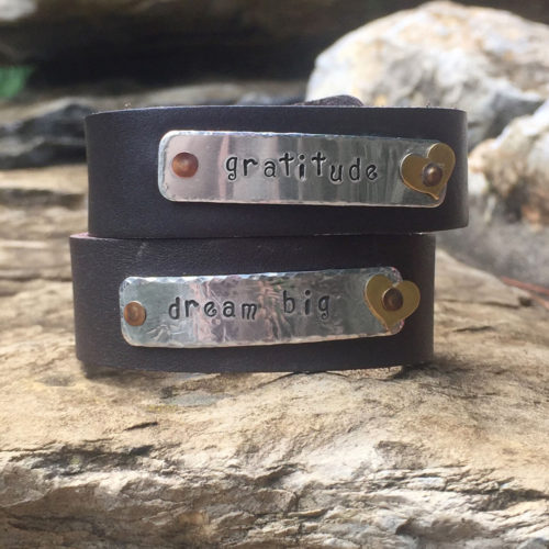 personalized hand stamped leather cuff bracelet