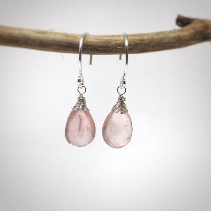 Sterling silver wire wrapped rose quartz earrings