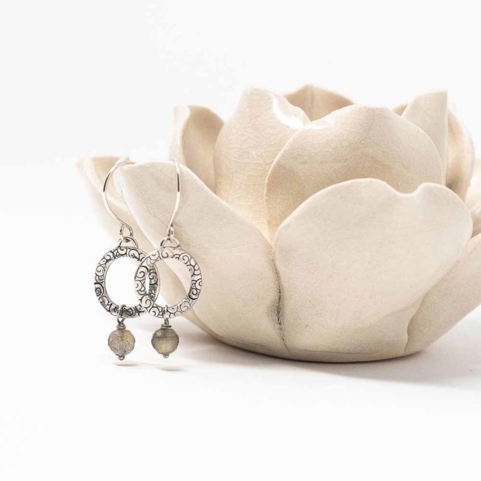 Sterling silver circle earrings with labradorite drops