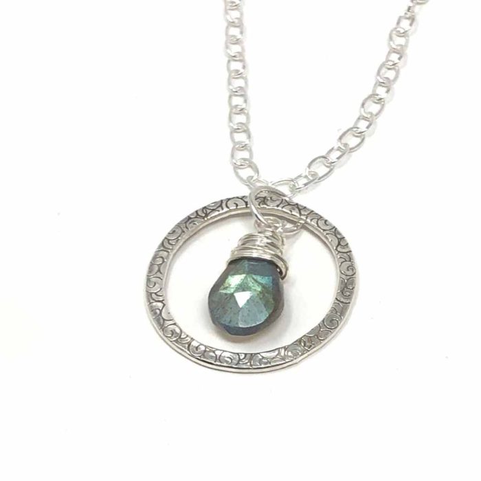 Sterling silver necklace with labradorite drop