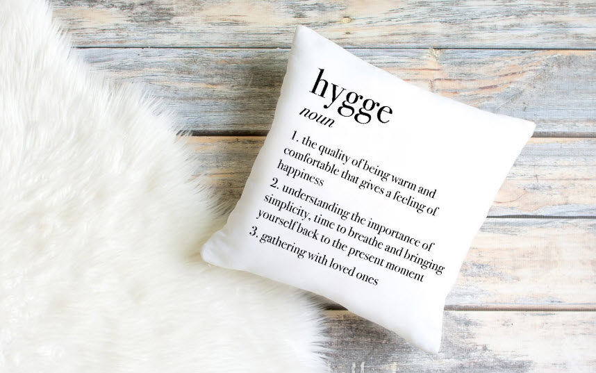 Pillow with the definition of hygge
