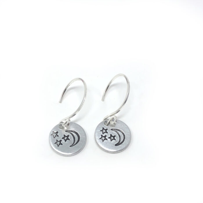 Moon and star earrings in sterling silver