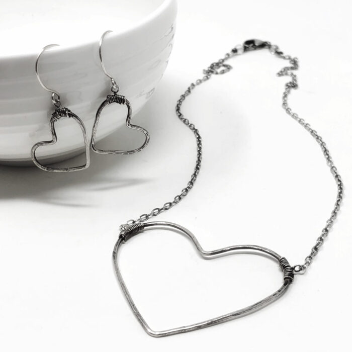 Big heart necklace and earrings in sterling silver