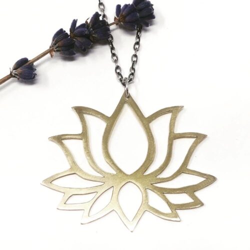 lotus flower pendant necklace in brass