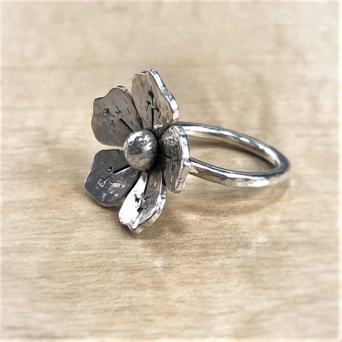 5 petal silver flower ring
